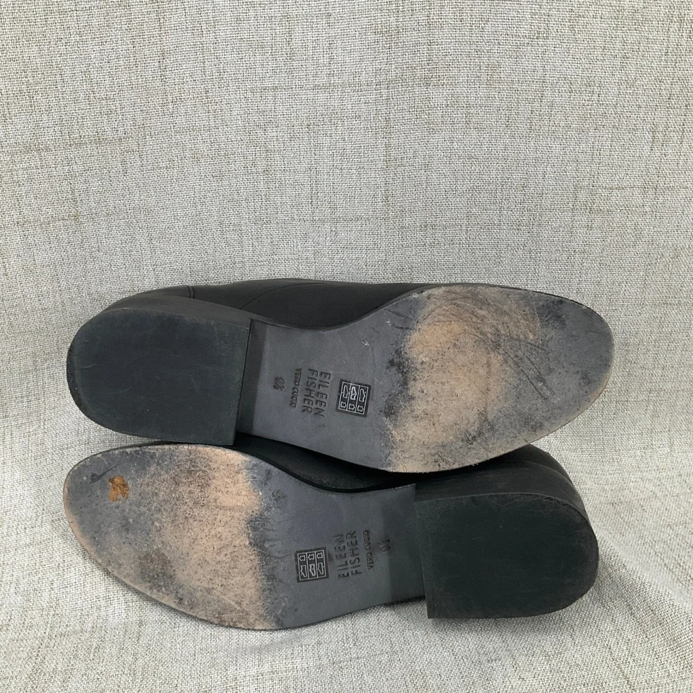 Eileen Fisher Oxford Shoes Women 9.5‎ Black Leather Lace Up Classic Minimalist